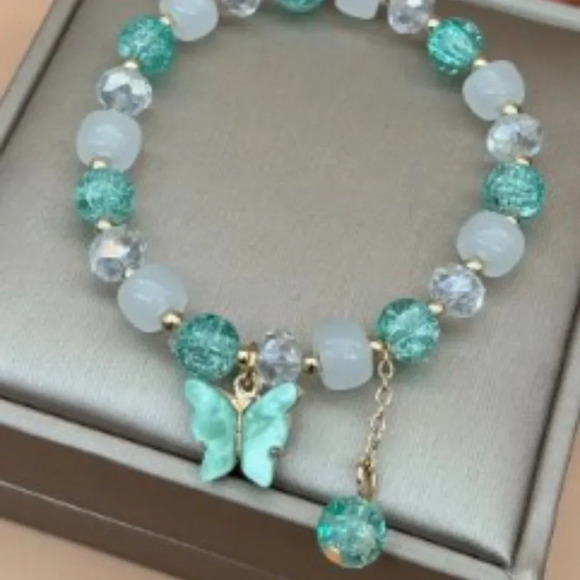 Vibrant Butterfly Charm Bracelet - Colorful Glass Beads, Dangling Tassel Accent - Picture 5 of 5